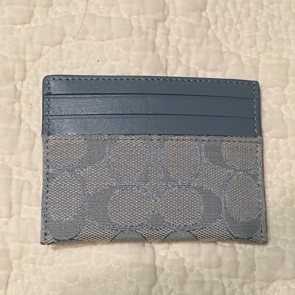 COACH Mini Skinny Card Case In Signature Jacquard Marble Blue color - New - $65 - Picture 2 of 3